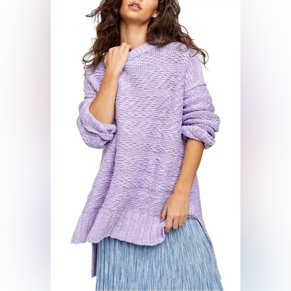 Free People Sparrow High Low Lavender Crew Neck Sweater